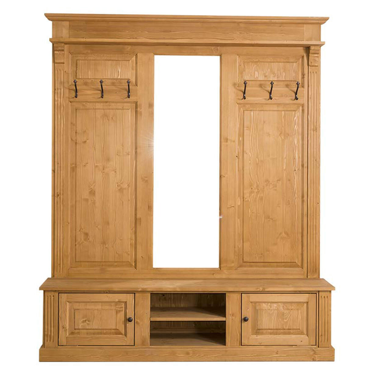 Große Landhaus Garderobe mit Kleiderhaken und Spiegel tief gebürstet