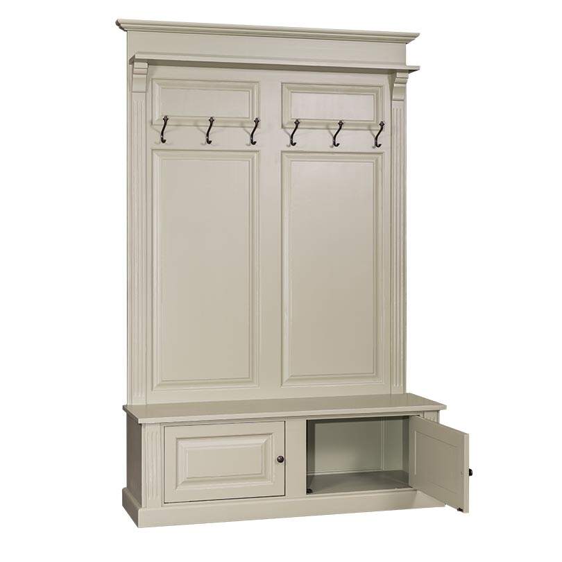 Grüne Vintage Garderobe mit Sitzbank Shabby steingrau