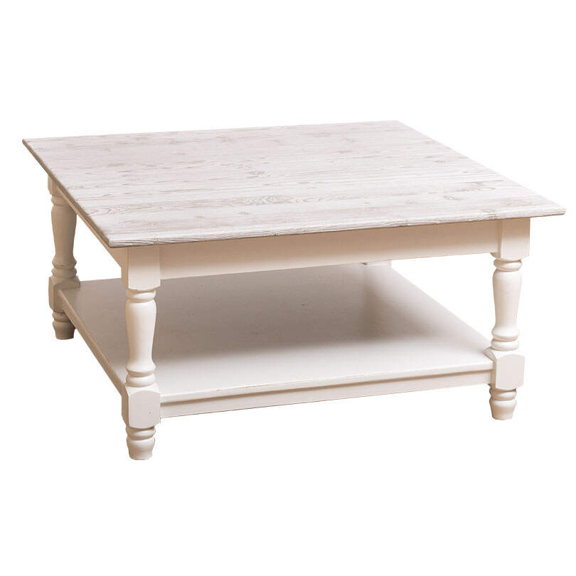 Vintage Couchtisch Massivholz quadratisch, weiß