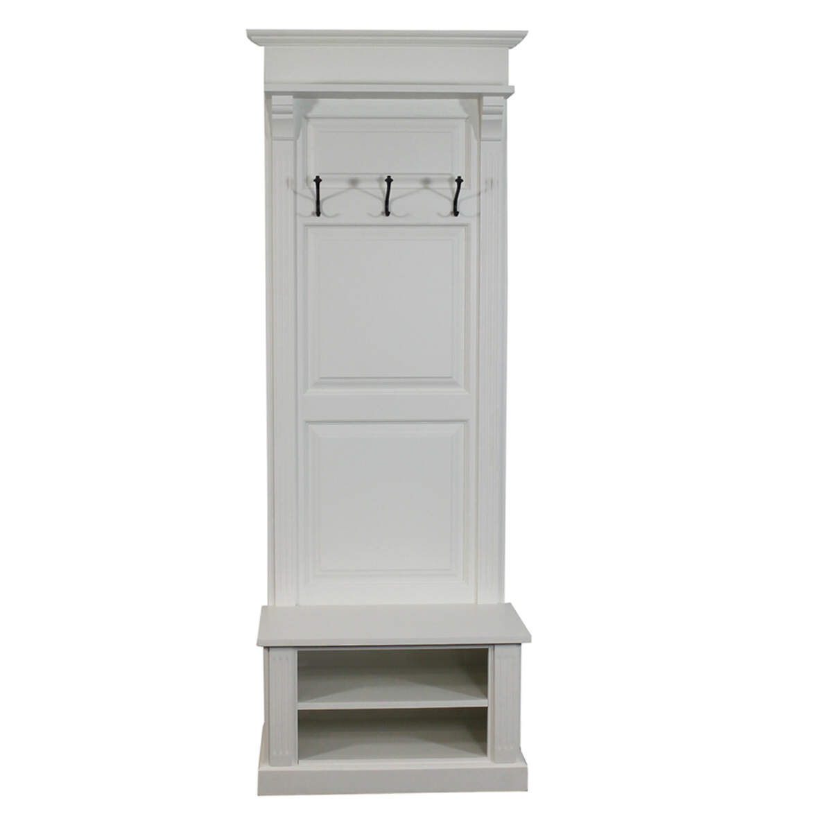 Weiße Landhaus Garderobe mit Sitzbank Massivholz