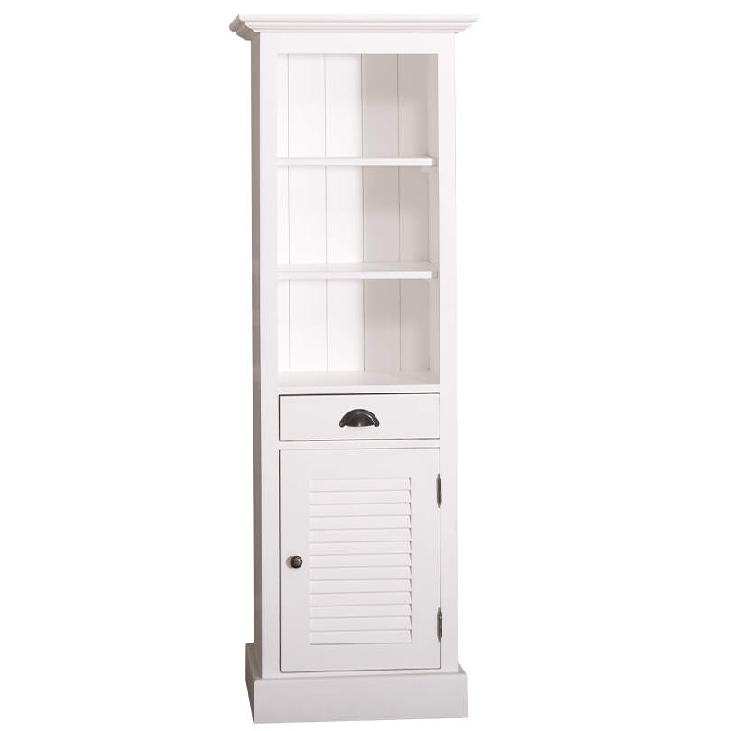 Schmaler Hochschrank weiß mit Lamellentür