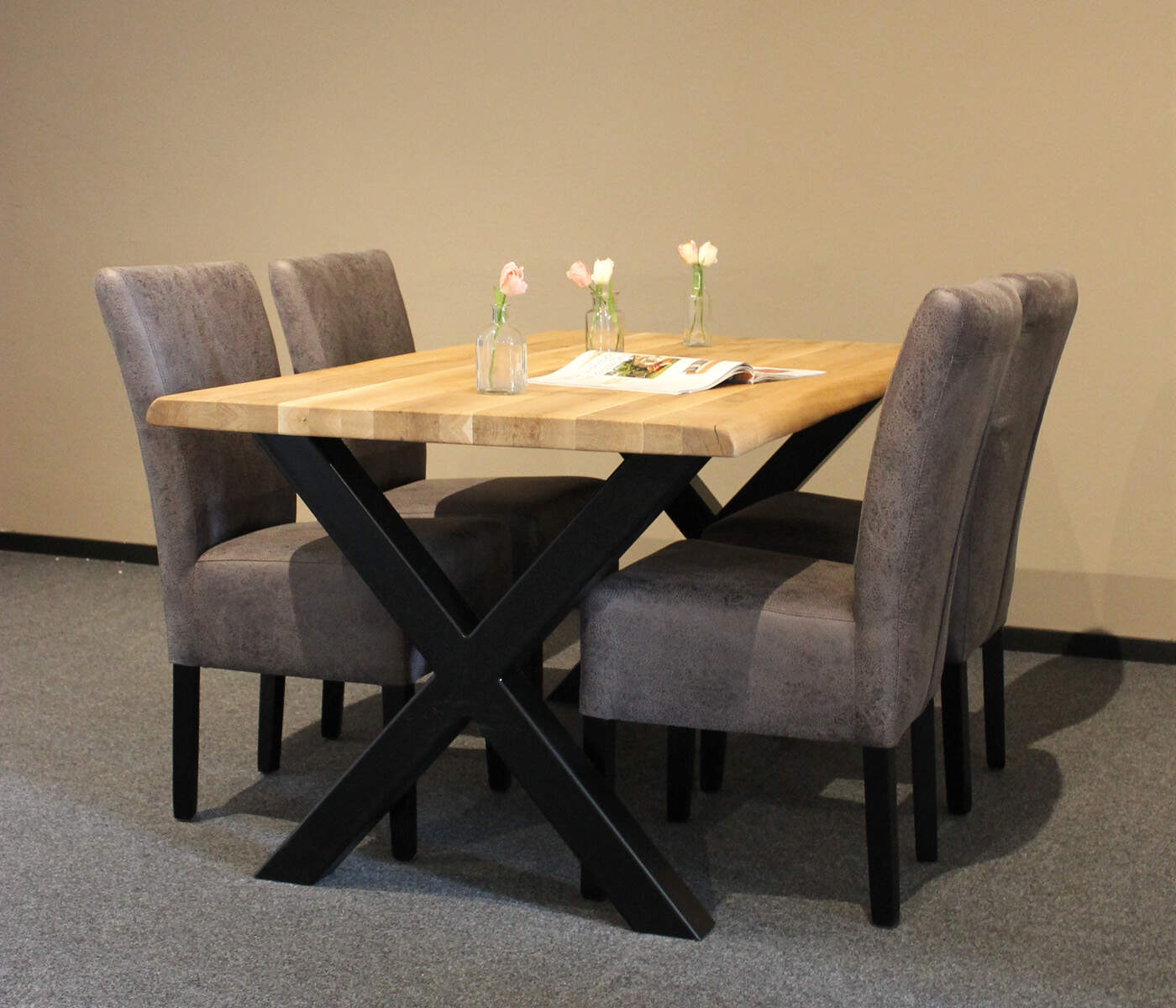 Rustikale Essgruppe Baumkante 160x90 cm