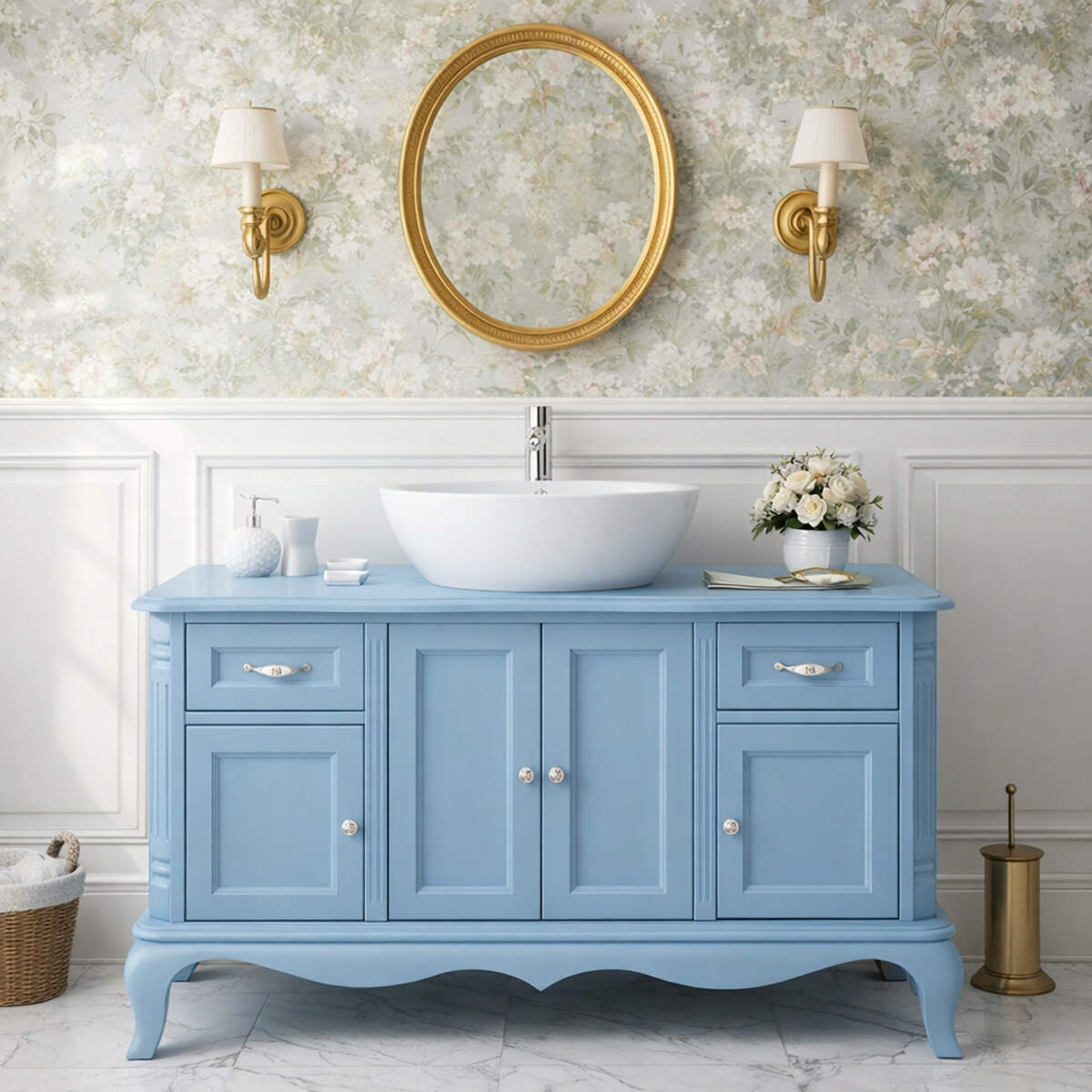 Blauer Vintage Waschtisch mit Aufsatzbecken