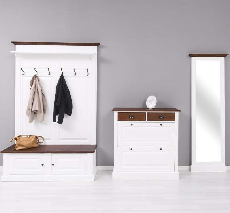 Vintage Garderobe im Landhausstil 3-teilig, weiß mahagoni
