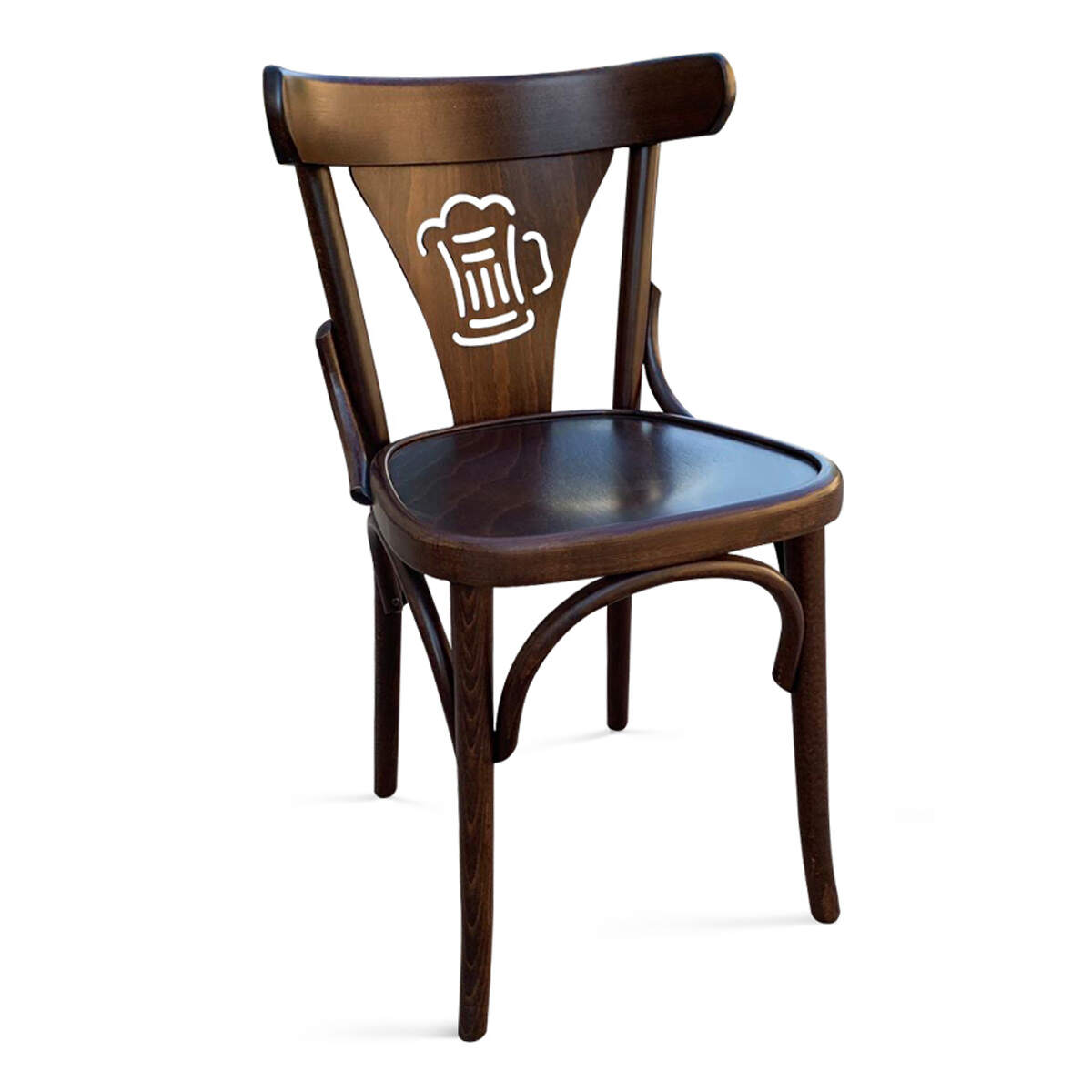 Kneipenstuhl Holz mit Bier Symbol