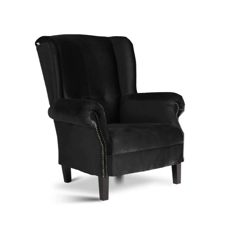 Eleganter Landhausstil Ohrensessel Samtbezug Piano-17 Schwarz