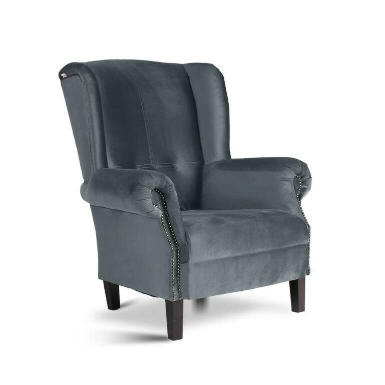 Eleganter Landhausstil Ohrensessel Samtbezug Piano-19 Eisengrau