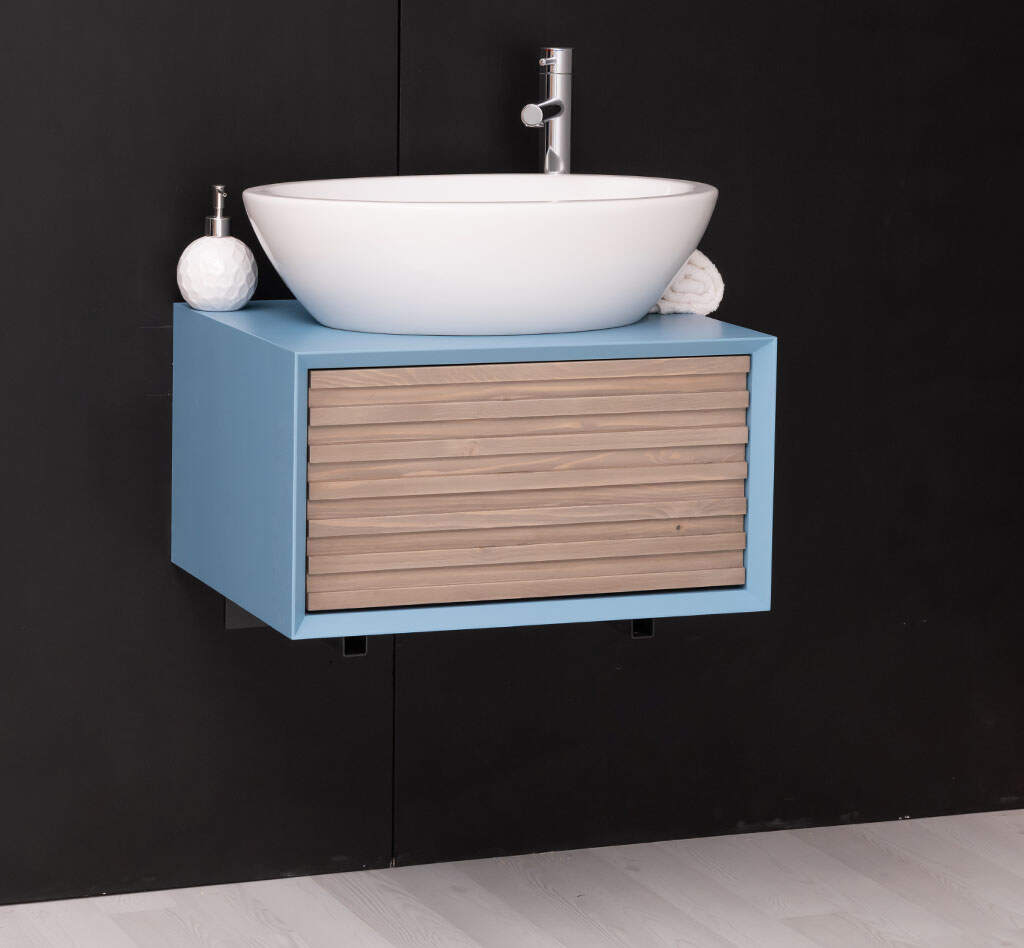 Kleiner Hänge-Waschbecken-Unterschrank in Lamellenoptik shabby chic / antik look