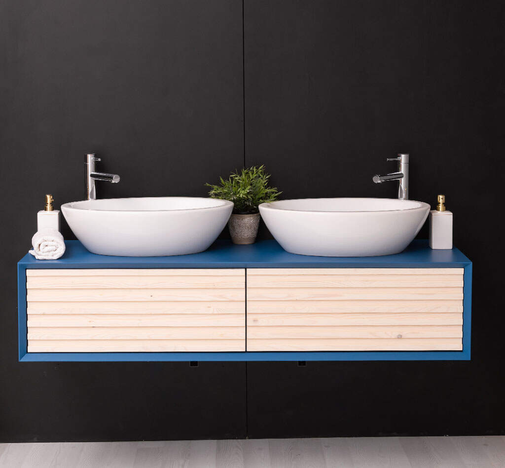 Hänge-Waschbecken-Unterschrank in Lamellenoptik, 150 cm shabby chic / antik look