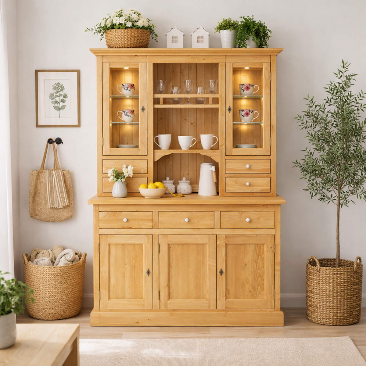 Buffetschrank Landhaus aus Holz mit dimmbarer Beleuchtung für Gastronomie & Hotel
