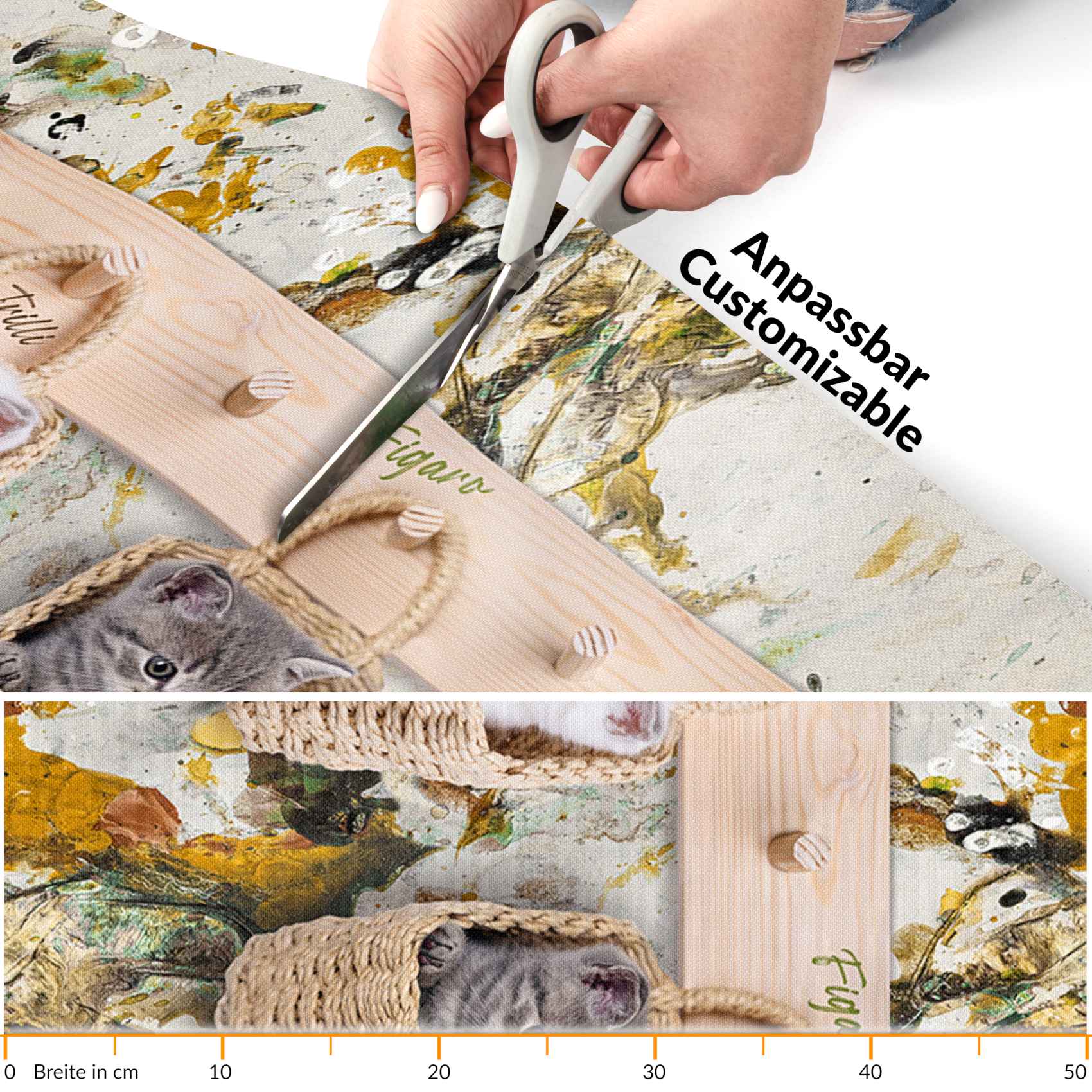 Läufer Küchen Teppich abwischbar Textil + PVC rutschfest Katzen Körbe Mehrfarbig 50cm Breit 220x52cm