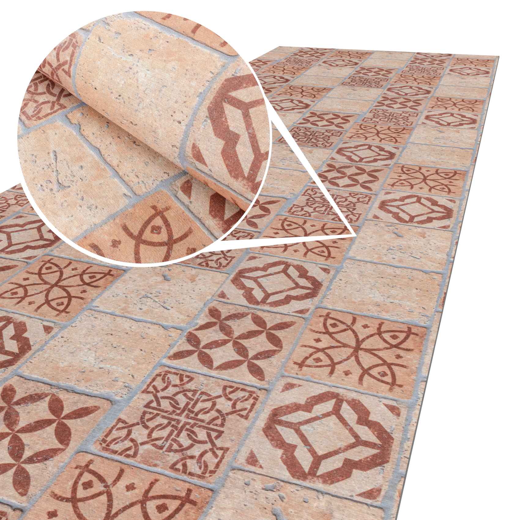 Küchenläufer Teppichläufer Flur Läufer Braune Fliesen rutschfest Breite 65cm 100x65cm