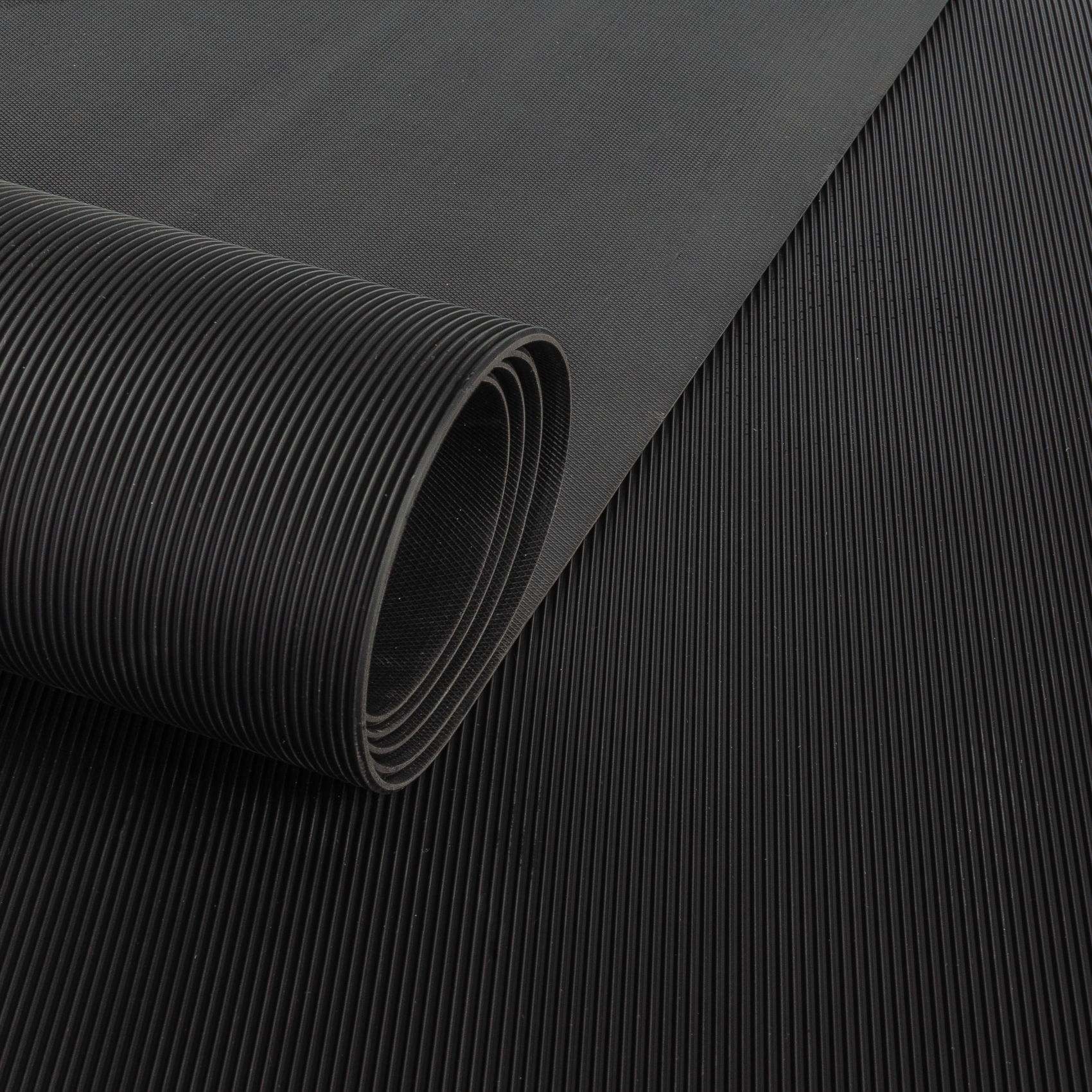 Gummimatte Gummiläufer Feinriefen Schwarz 3mm 100cm Breit auf TPE, Geruchslos - Bodenbelag, Bodenmatte 100x100cm