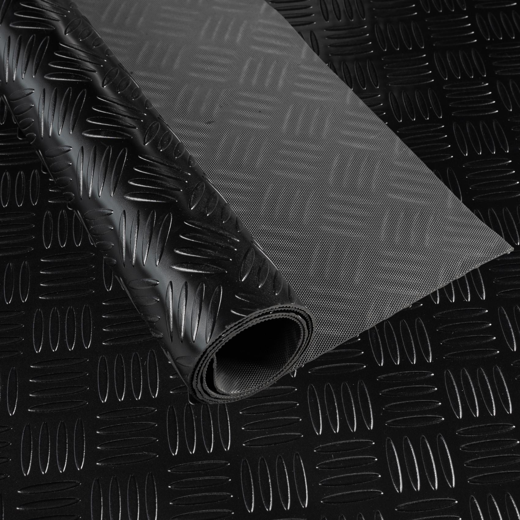 PVC Bodenbelag Meterware Antirutschmatte Vinylboden Rollenware Stärke 1,5mm Riffelblech Schwarz Breite 100cm 100x100cm