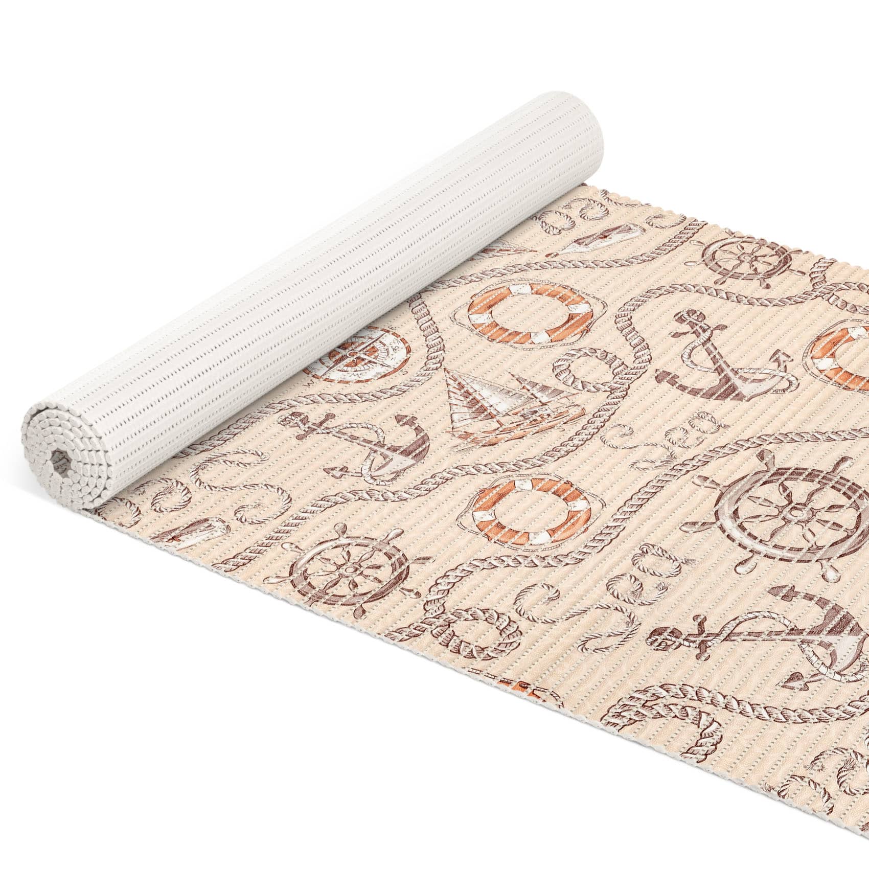 Weichschaummatte Bad Weichschaum Badematte Kompass Seefahrt Beige Breite 65cm Meterware 180x65cm