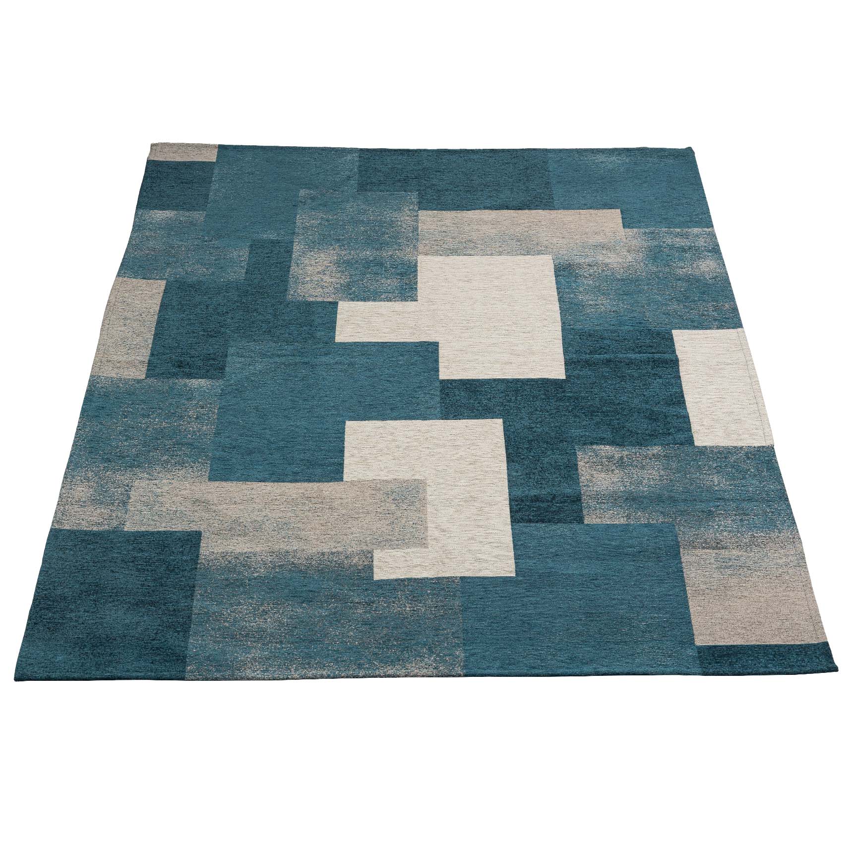 Teppich Wohnzimmerteppich Flur Teppich Läufer Küchenteppich Carpet Kurzflor Waschbar Martina Blau 55 x 80 cm