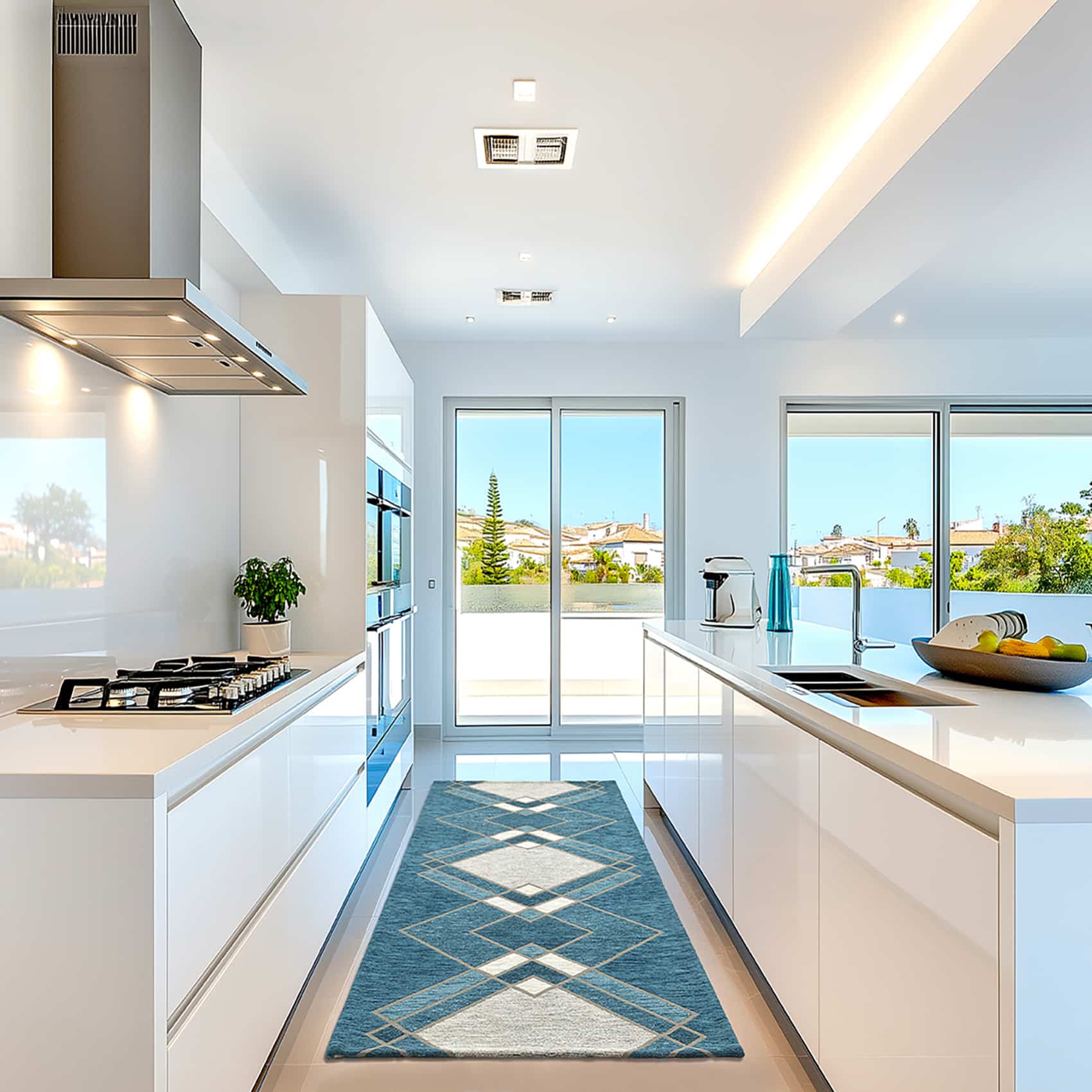 Teppich Wohnzimmerteppich Flur Teppich Läufer Küchenteppich Carpet Kurzflor Waschbar Tiziana Blau 55 x 80 cm