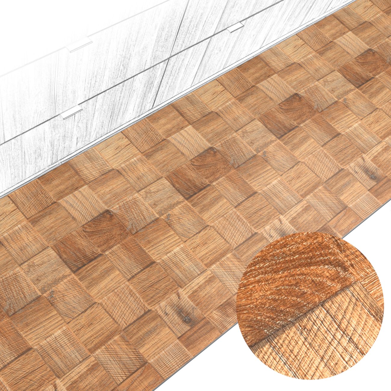 Küchenteppich Küchenläufer abwaschbar Teppichläufer Küche rutschfest Flur Läufer pflegeleicht Patchwork Holz Beige Breite 67cm 100 x 67 cm