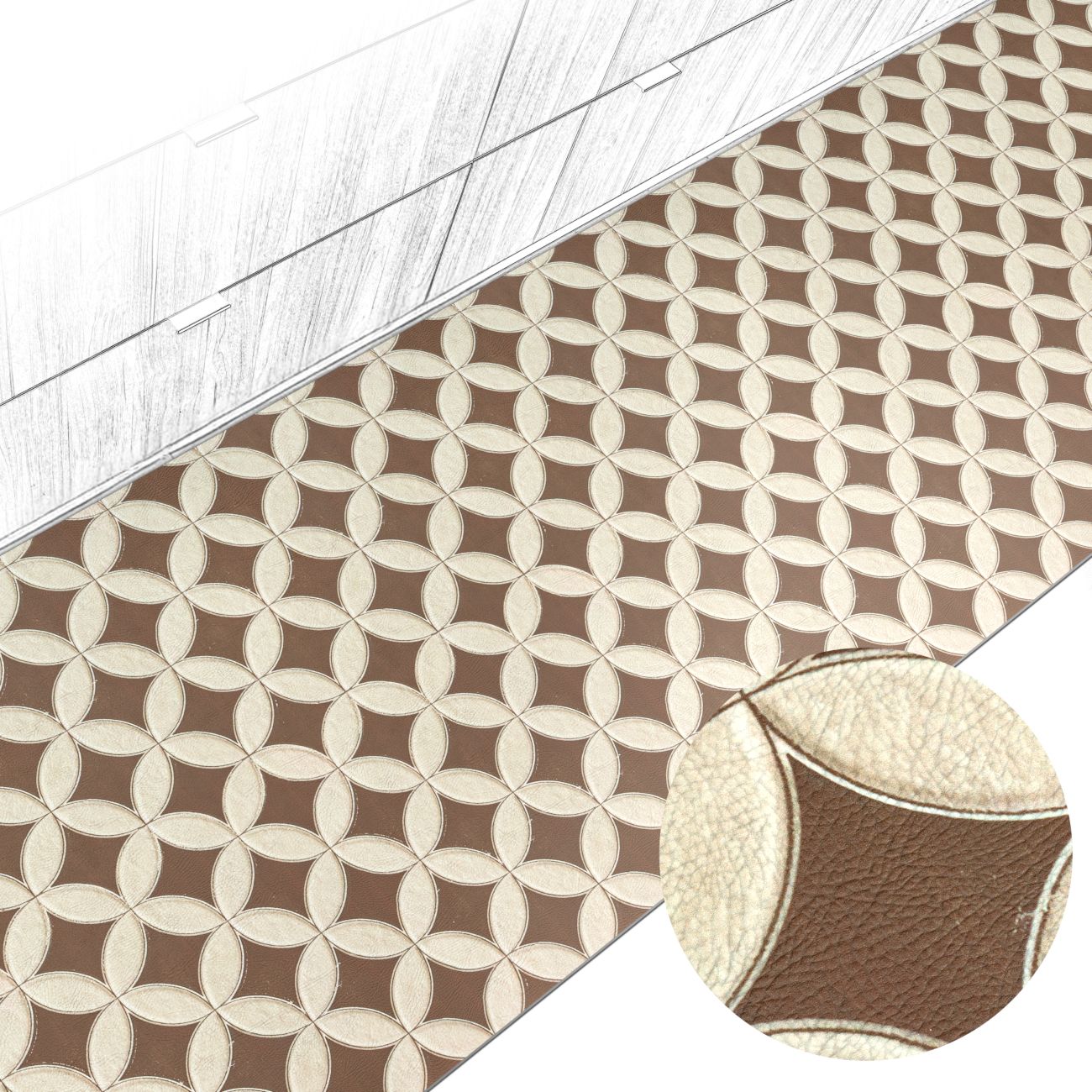 Küchenteppich Küchenläufer abwaschbar Teppichläufer Küche rutschfest Flur Läufer pflegeleicht Runde Fliesen Beige Breite 67cm 100 x 67 cm