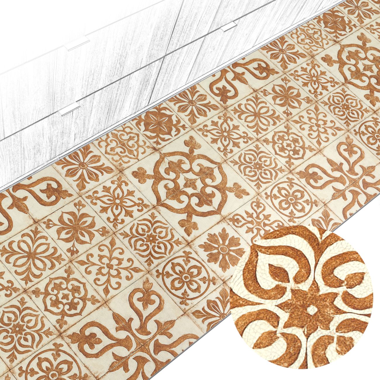 Küchenteppich Küchenläufer abwaschbar Teppichläufer Küche rutschfest Flur Läufer pflegeleicht Ornamentfliesen Breite 67cm 100 x 67 cm