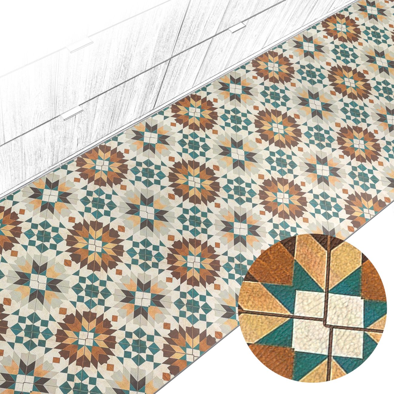 Küchenteppich Küchenläufer abwaschbar Teppichläufer Küche rutschfest Flur Läufer pflegeleicht Vintagefliesen Breite 67cm 100 x 67 cm