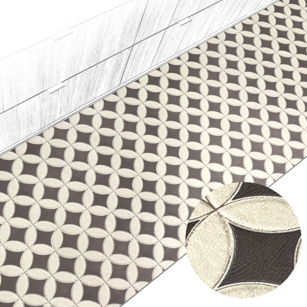 Küchenteppich Küchenläufer abwaschbar Teppichläufer Küche rutschfest Flur Läufer pflegeleicht Runde Fliesen Grau Breite 67cm 100 x 67 cm