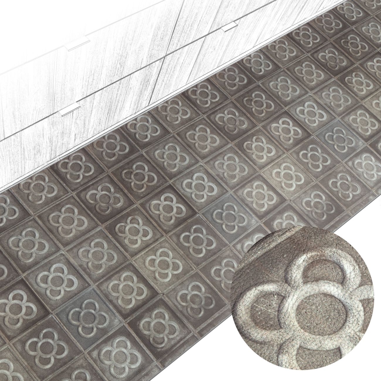 Küchenteppich Küchenläufer abwaschbar Teppichläufer Küche rutschfest Flur Läufer pflegeleicht Barcelona-Blume Breite 67cm 100 x 67 cm