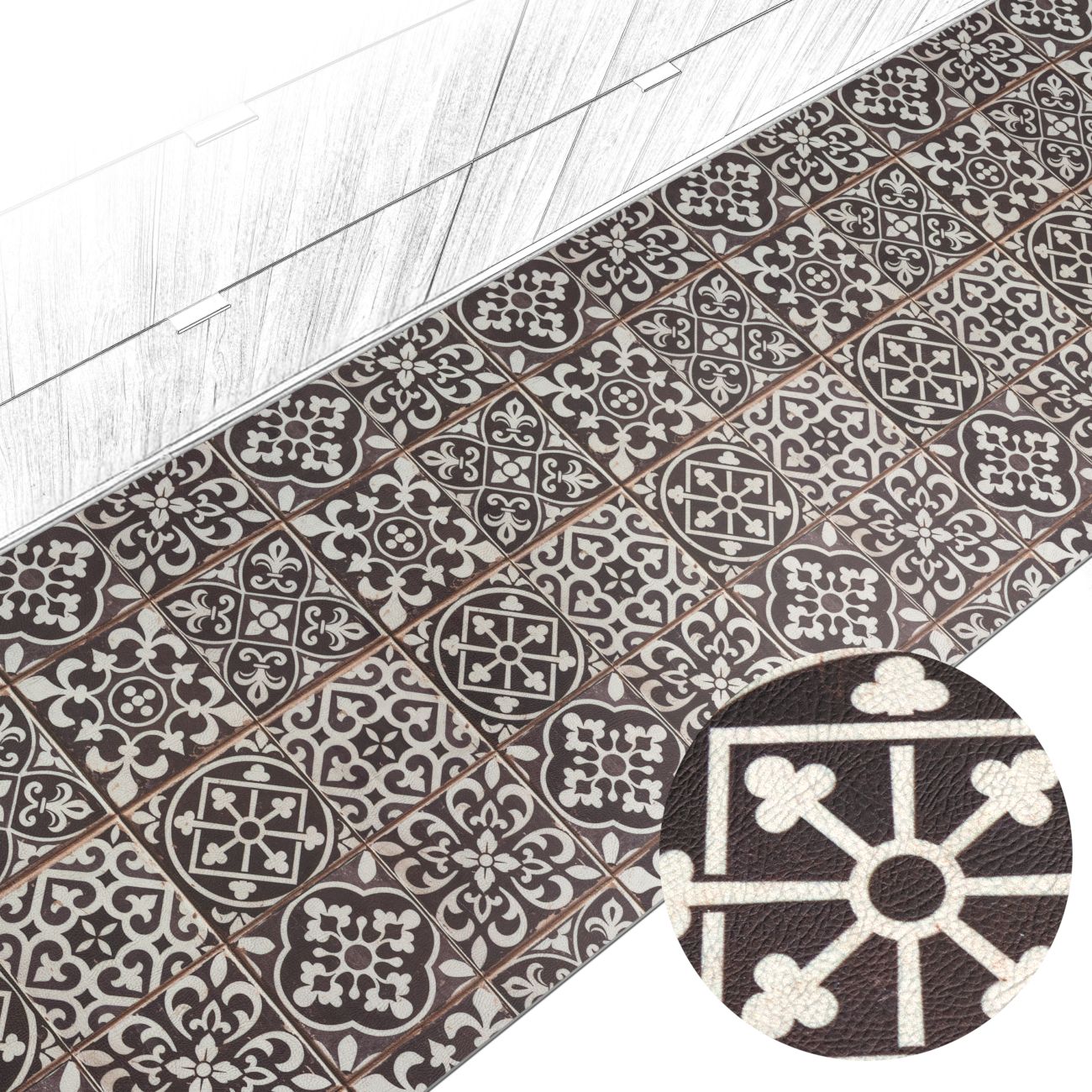 Küchenteppich Küchenläufer abwaschbar Teppichläufer Küche rutschfest Flur Läufer pflegeleicht Maurische Fliesen Breite 67cm 100 x 67 cm