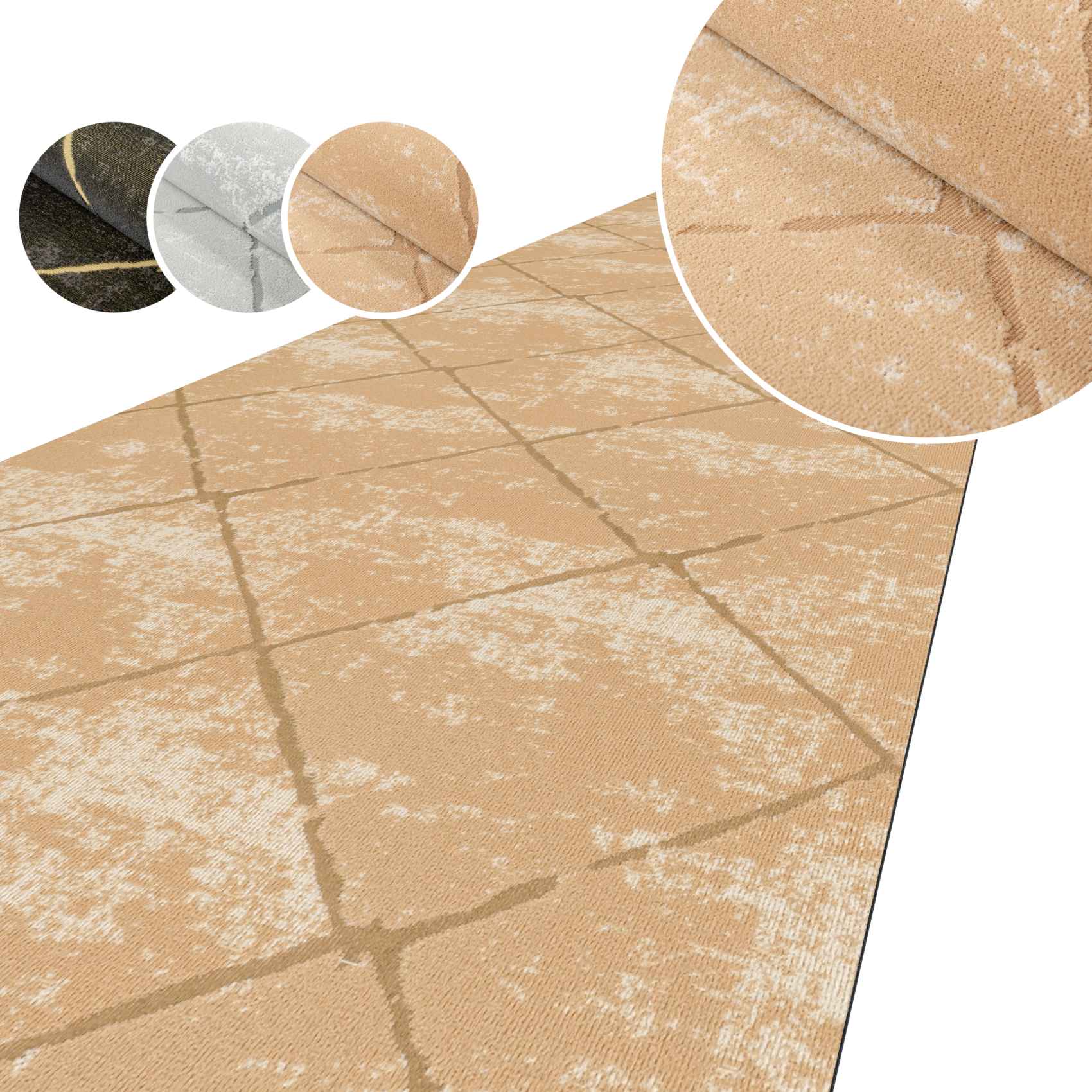 Küchenläufer Teppich Läufer abwaschbar Flurteppich Aydi / 3 Farben / 3 Breiten Beige 50cm 100cm