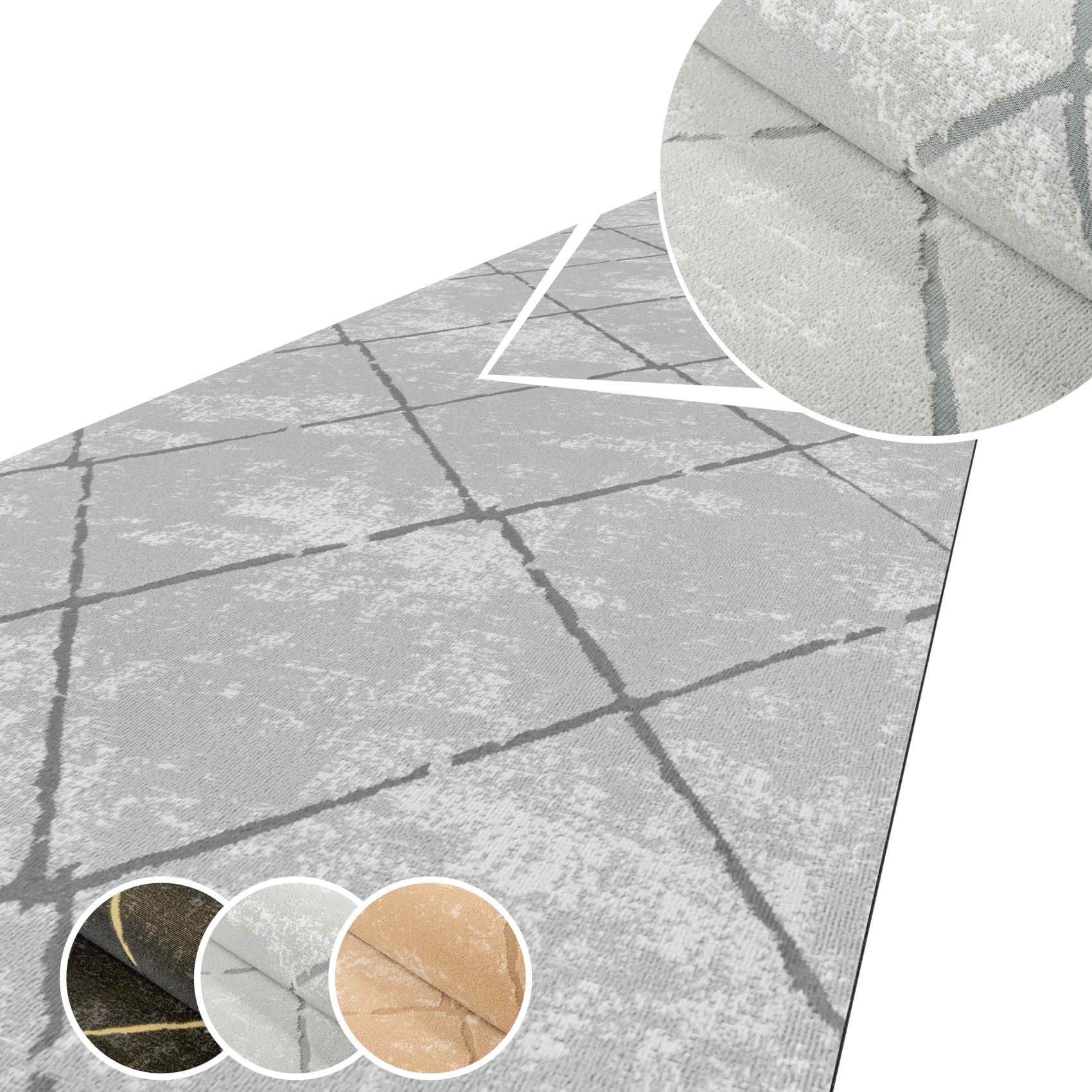 Küchenläufer Teppich Läufer abwaschbar Flurteppich Aydi / 3 Farben / 3 Breiten Grau 50cm 100cm