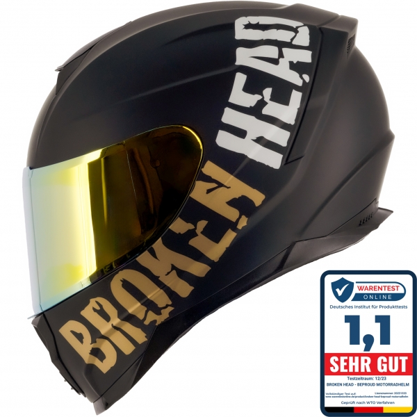Broken Head BeProud Sport Gold Motorradhelm + Verspiegeltes Visier ...
