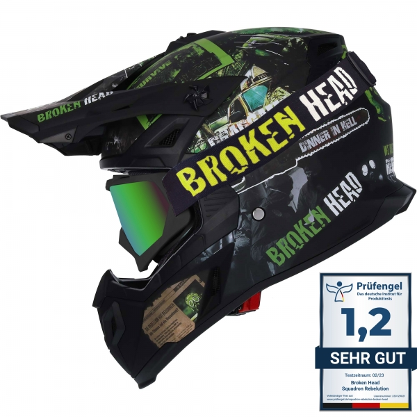 Broken Head Supermoto- & Motocross-Helm Resolution Grün + MX-2 Schw...