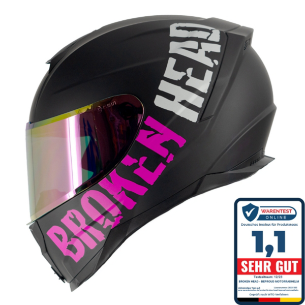 Broken Head BeProud Sport Pink Set Motorradhelm + Pink Verspiegelte...
