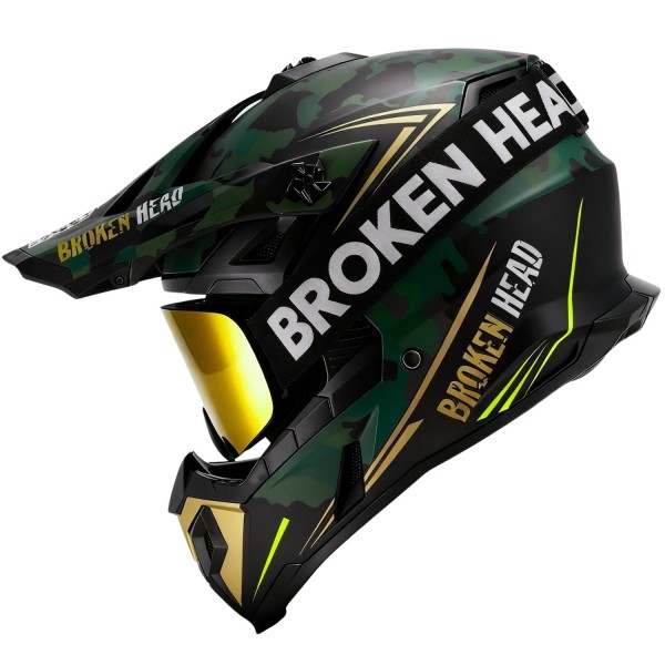 Broken Head Crosshelm Squadron Grün-Gold + MX-Brille Struggler Gold