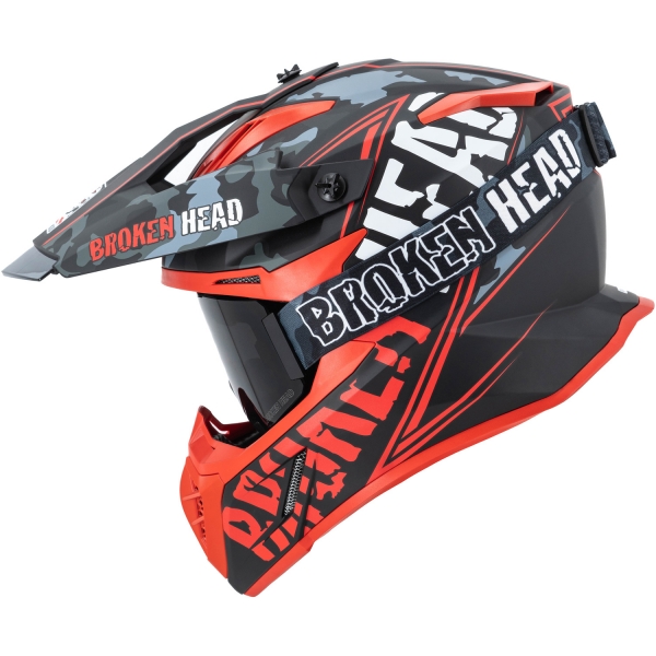 Broken Head Crosshelm Squadron Rebelution V3 Rot + MX-Brille Regula...