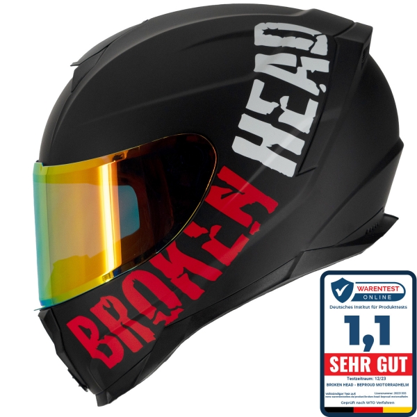 Broken Head BeProud Sport Rot Motorradhelm + Rot Verspiegeltes Visi...