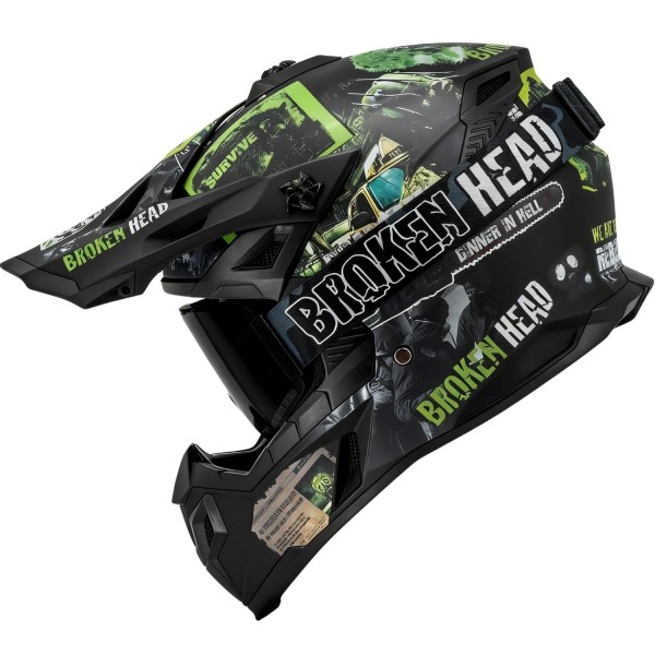 Broken Head Supermoto- & Motocross-Helm Resolution Grün + MX-Brille...