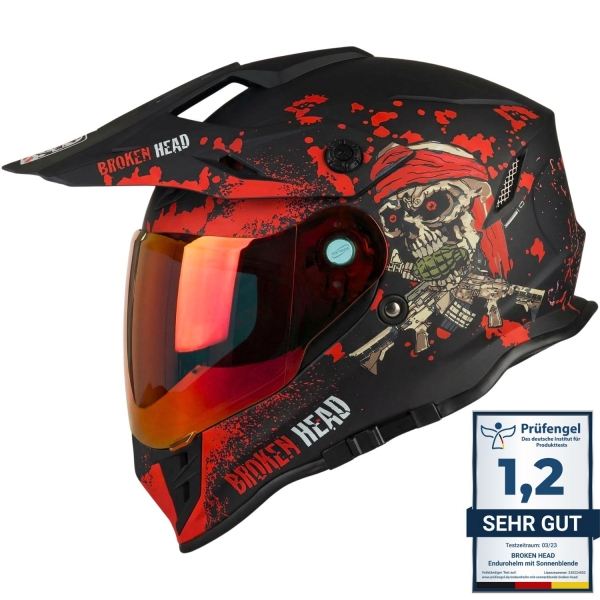 Broken Head Enduro Helm Jack S. VX2 Rot + Rot Verspiegeltes Visier
