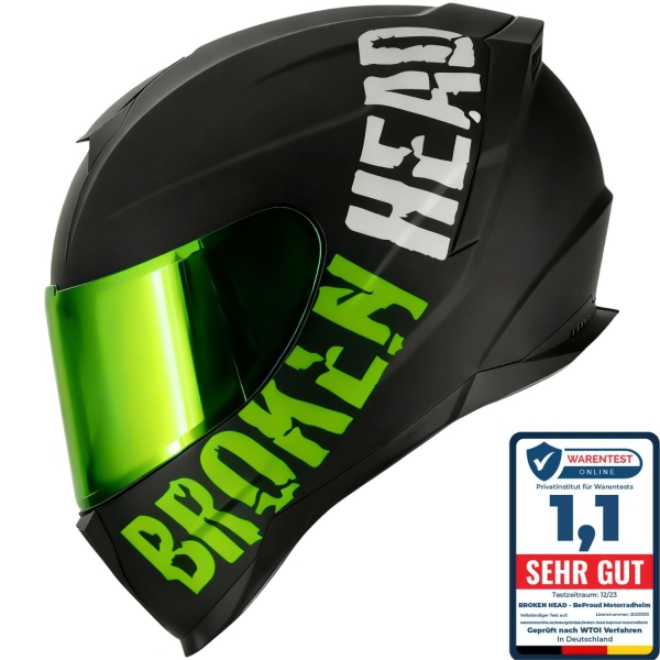 Broken Head BeProud Sport Grün Motorradhelm + Grün Verspiegeltes Vi...