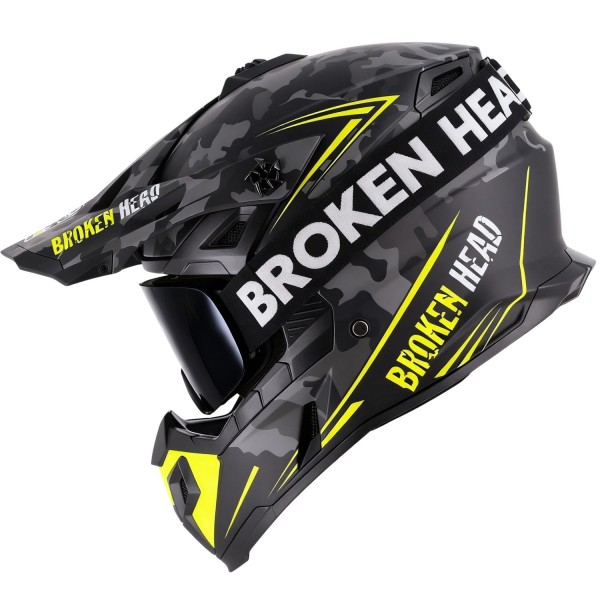 Broken Head Crosshelm Squadron Gelb + MX-Brille Struggler Schwarz