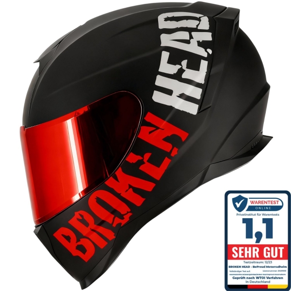 Broken Head BeProud Sport Rot Motorradhelm + Rot Verspiegeltes Visi...