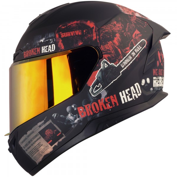 Broken Head Integralhelm Resolution Rot Set + Rot-Verspiegeltes Visier