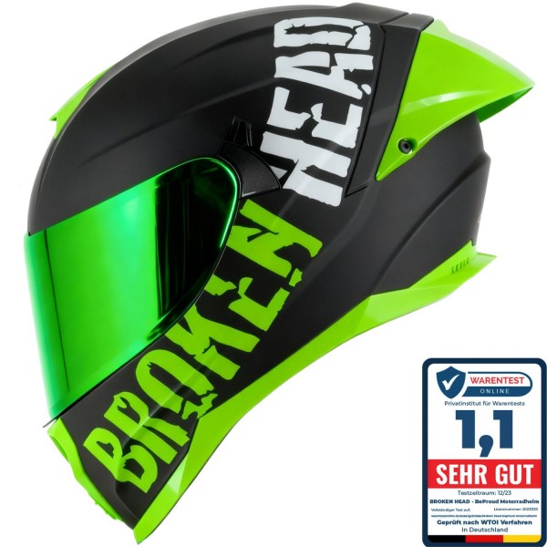 Broken Head Integralhelm BeProud Pro Sport Grün Sonnenblende + Vers...
