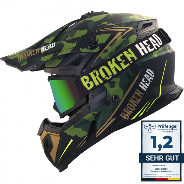 Broken Head Crosshelm Squadron Rebelution Grün-Gold + MX-2 Brille S...