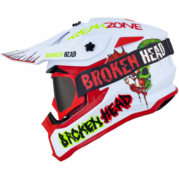 Broken Head Crosshelm FreakZone Weiss-Rot-Grün + MX-2 Brille