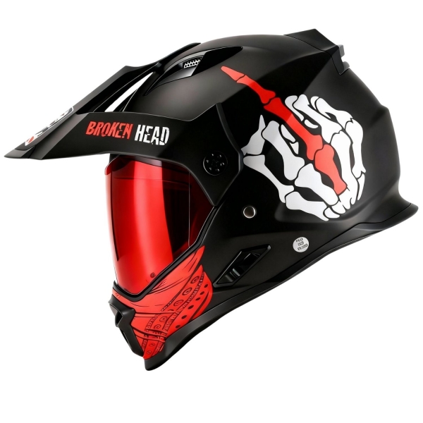Broken Head Endurohelm Street Rebel Rot + Rot Verspiegeltem Visier