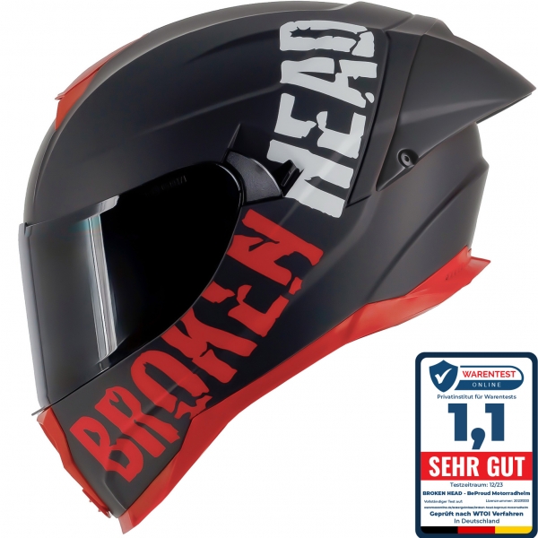 Broken Head Integralhelm BeProud Pro Sport Rot Sonnenblende + Schwa...