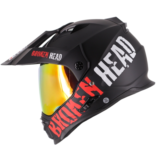 Broken Head Endurohelm Made2Rebel Rot + Rot Verspiegeltes Visier