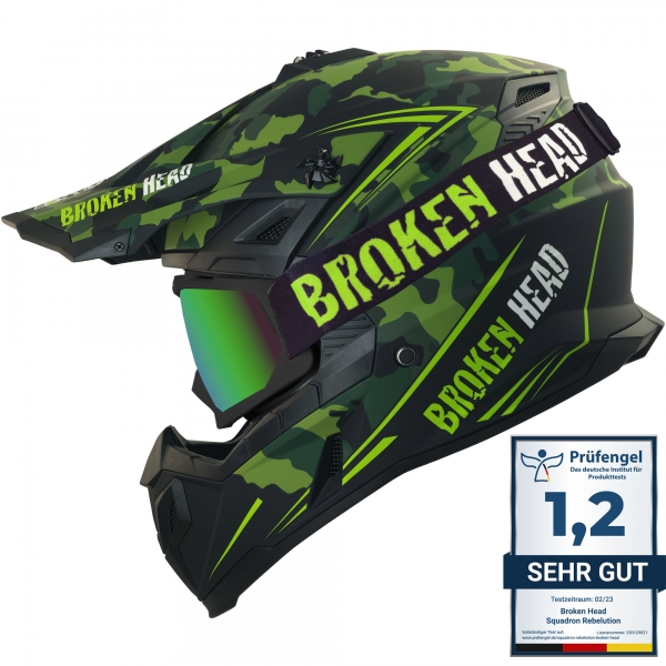 Broken Head Crosshelm Squadron Rebelution Grün + MX-2 Brille Schwarz