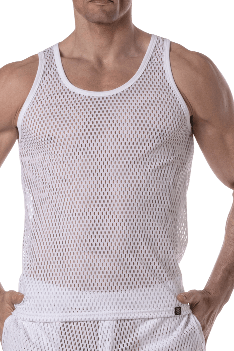 Tank-Top weiß mit groben Netz